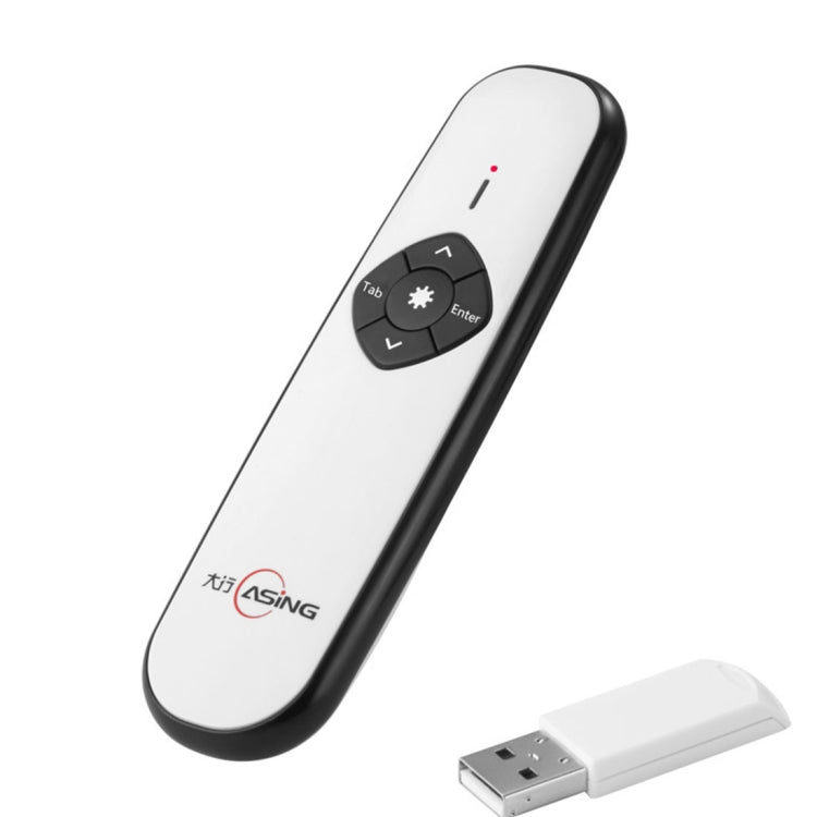 ASiNG A800 USB Charging 2.4GHz Wireless Presenter PowerPoint Clicker Representation Remote Control Pointer, Control Distance: 100m, Distance: 100m(White)