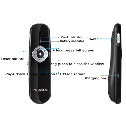 ASiNG A800 USB Charging 2.4GHz Wireless Presenter PowerPoint Clicker Representation Remote Control Pointer, Control Distance: 100m, Distance: 100m(White)