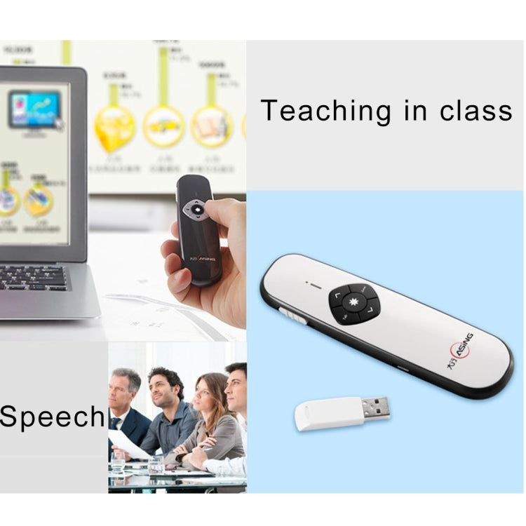 ASiNG A800 USB Charging 2.4GHz Wireless Presenter PowerPoint Clicker Representation Remote Control Pointer, Control Distance: 100m, Distance: 100m(White)