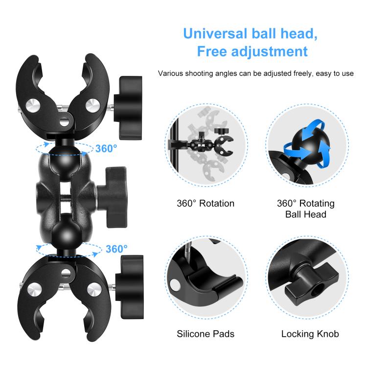 PULUZ Cycling Quick Release Bracket with 150cm Locking Selfie Stick Set, 2 x Dual-heads Crabs Clamps Handlebar Fixed Mount, Locking Selfie Stick