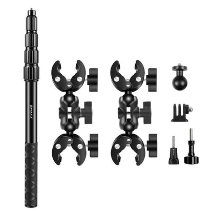 PULUZ Cycling Quick Release Bracket with 150cm Locking Selfie Stick Set, 2 x Dual-heads Crabs Clamps Handlebar Fixed Mount, Locking Selfie Stick