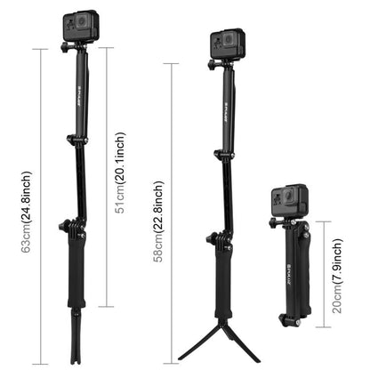 PULUZ 3-Way Grip Foldable Tripod Selfie-stick Extension Monopod for GoPro, Insta360 ONE R, DJI Osmo Action and Other Action Cameras, Length: 20-58cm, Length: 20-58cm