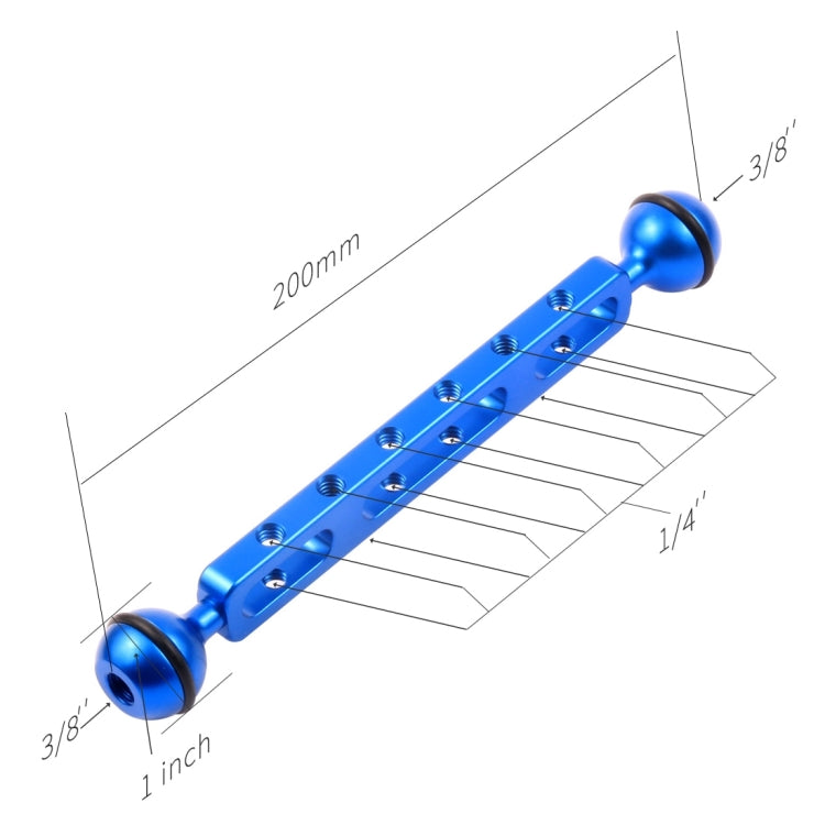 PULUZ 7.87 inch 20cm Aluminum Alloy Dual Balls Arm for Underwater Torch / Video Light, Ball Diameter: 2.54cm, 7.87 inch (Black), 7.87 inch (Blue), 7.87 inch (Red)