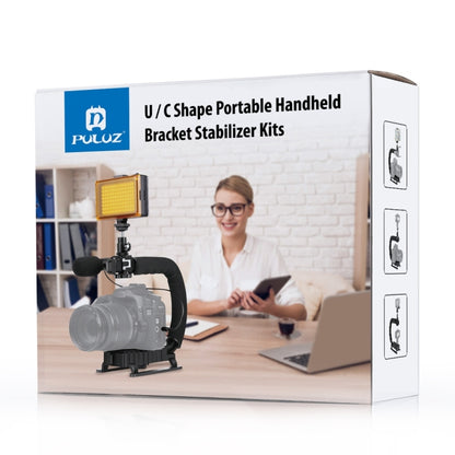 PULUZ U/C Shape 3-Head Cold Shoes Portable Handheld DV Bracket Stabilizer for All SLR Cameras and Home DV Camera, C-Shaped Bracket
