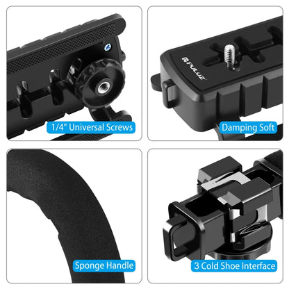 PULUZ U/C Shape 3-Head Cold Shoes Portable Handheld DV Bracket Stabilizer Kit with Cold Shoe Tripod Head & Phone Clamp & Quick Release Buckle & Long Screw for All SLR Cameras and Home DV Camera, C-Shaped Bracket Kits