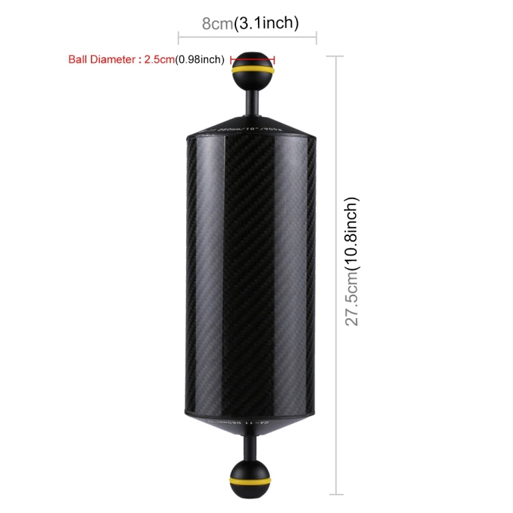 PULUZ 10.8 inch 27.5cm Length 80mm Diameter Dual Balls Carbon Fiber Floating Arm, Ball Diameter: 25mm, Buoyancy: 900g, 10 inch 900g Buoyancy