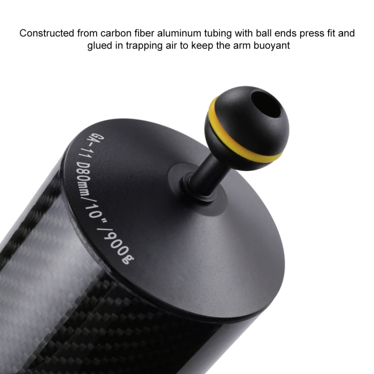 PULUZ 10.8 inch 27.5cm Length 80mm Diameter Dual Balls Carbon Fiber Floating Arm, Ball Diameter: 25mm, Buoyancy: 900g, 10 inch 900g Buoyancy