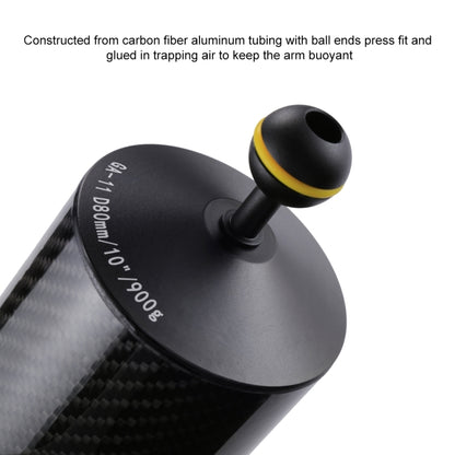 PULUZ 10.8 inch 27.5cm Length 80mm Diameter Dual Balls Carbon Fiber Floating Arm, Ball Diameter: 25mm, Buoyancy: 900g, 10 inch 900g Buoyancy
