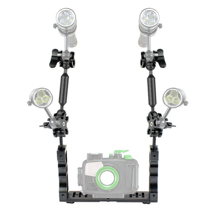 PULUZ Dual Handle Aluminium Tray Stabilizer with 2 x Dual Ball Aluminum Alloy Clamp & 2 x 7 inch Floating Arm for Underwater Camera Housings, 2 x Dual Ball(Black)