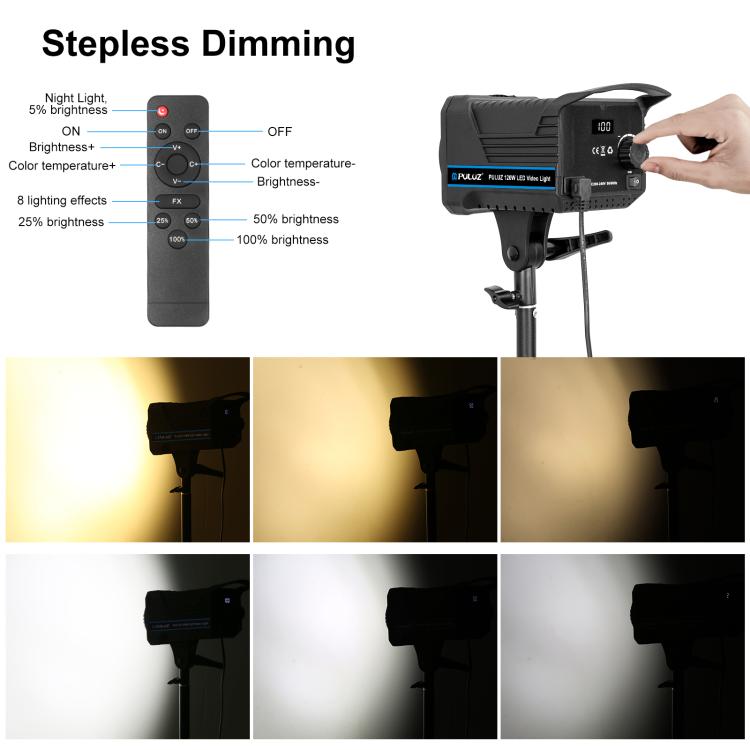 PULUZ 220V 120W Studio Video Light Dual Color Temperature Built-in Dissipate Heat System with Remote Control, 120W 2700K-6500K UK Plug, 120W 2700K-6500K US Plug, 120W 2700K-6500K EU Plug