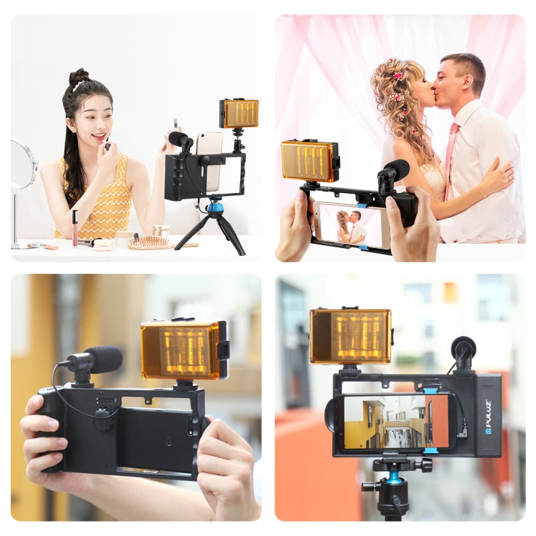 PULUZ Bluetooth Handheld Vlogging Live Broadcast Smartphone Video Rig Cage Filmmaking Recording Handle Stabilizer Bracket for iPhone, Galaxy, Huawei, Xiaomi, HTC, LG, Google, and Other Smartphones, Bluetooth Rig
