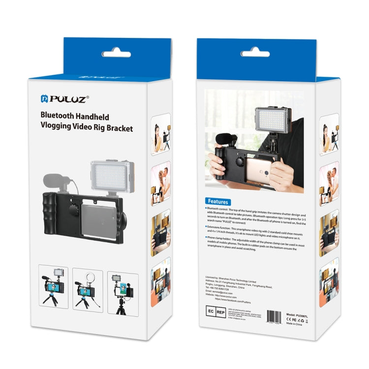 PULUZ Bluetooth Handheld Vlogging Live Broadcast Smartphone Video Rig Cage Filmmaking Recording Handle Stabilizer Bracket for iPhone, Galaxy, Huawei, Xiaomi, HTC, LG, Google, and Other Smartphones, Bluetooth Rig