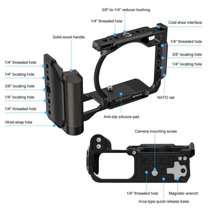 For Nikon ZR PULUZ Wood Handle Metal Camera Cage Expansion Frame, For Nikon ZR Cage