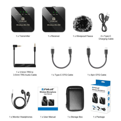 PULUZ 1 TX + 1 RX Wireless Lavalier Microphone, 1 TX + 1 RX