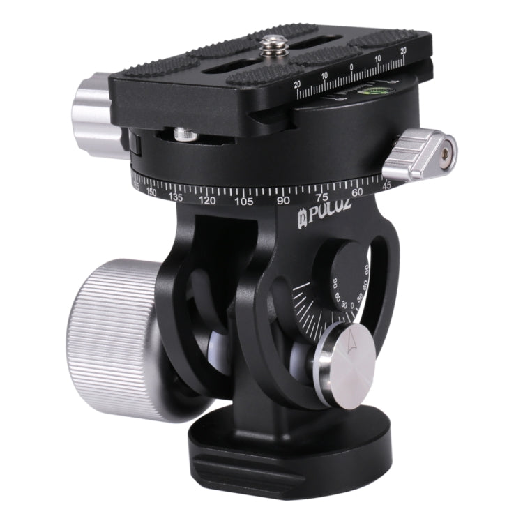 PULUZ 2-Way Pan/Tilt Tripod Head Panoramic Photography Head with Quick Release Plate & 3 Bubble Level, 2-Way Pan/Tilt Tripod