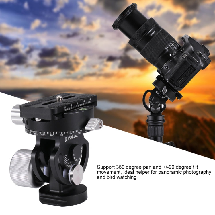 PULUZ 2-Way Pan/Tilt Tripod Head Panoramic Photography Head with Quick Release Plate & 3 Bubble Level, 2-Way Pan/Tilt Tripod