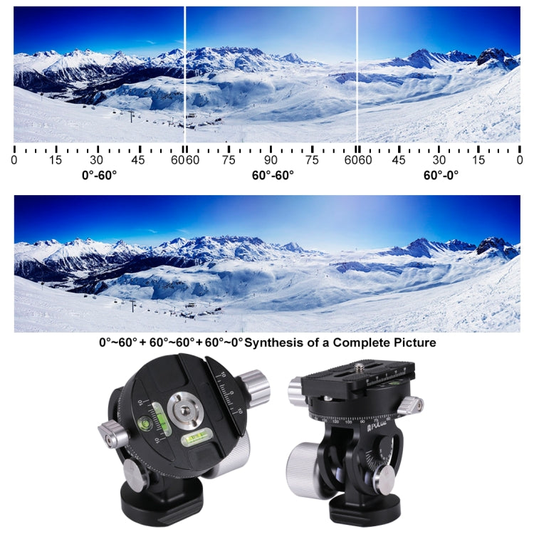 PULUZ 2-Way Pan/Tilt Tripod Head Panoramic Photography Head with Quick Release Plate & 3 Bubble Level, 2-Way Pan/Tilt Tripod