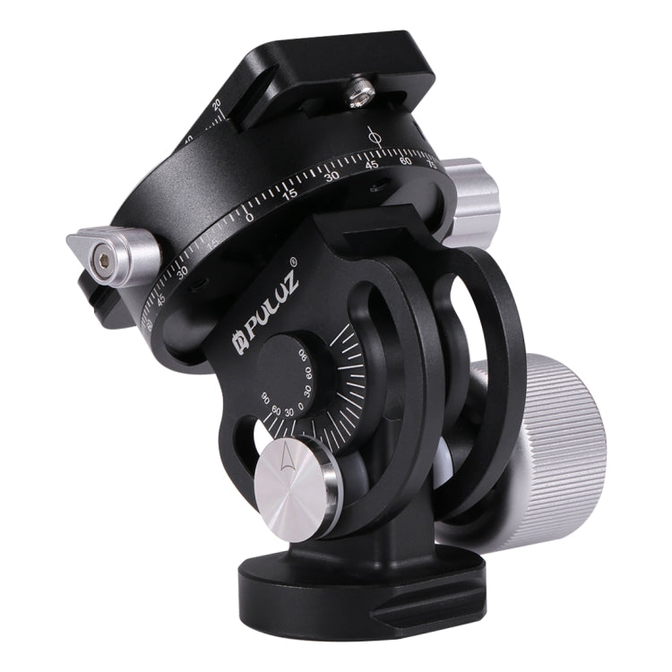 PULUZ 2-Way Pan/Tilt Tripod Head Panoramic Photography Head with Quick Release Plate & 3 Bubble Level, 2-Way Pan/Tilt Tripod