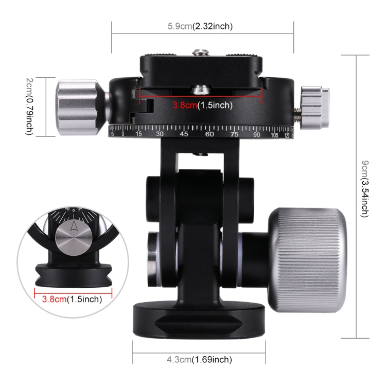 PULUZ 2-Way Pan/Tilt Tripod Head Panoramic Photography Head with Quick Release Plate & 3 Bubble Level, 2-Way Pan/Tilt Tripod