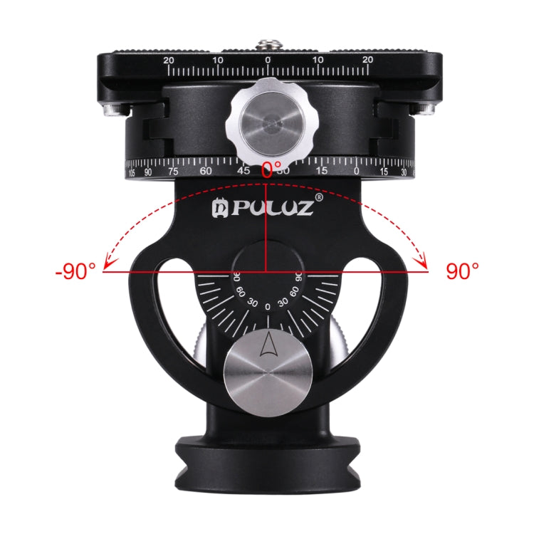 PULUZ 2-Way Pan/Tilt Tripod Head Panoramic Photography Head with Quick Release Plate & 3 Bubble Level, 2-Way Pan/Tilt Tripod