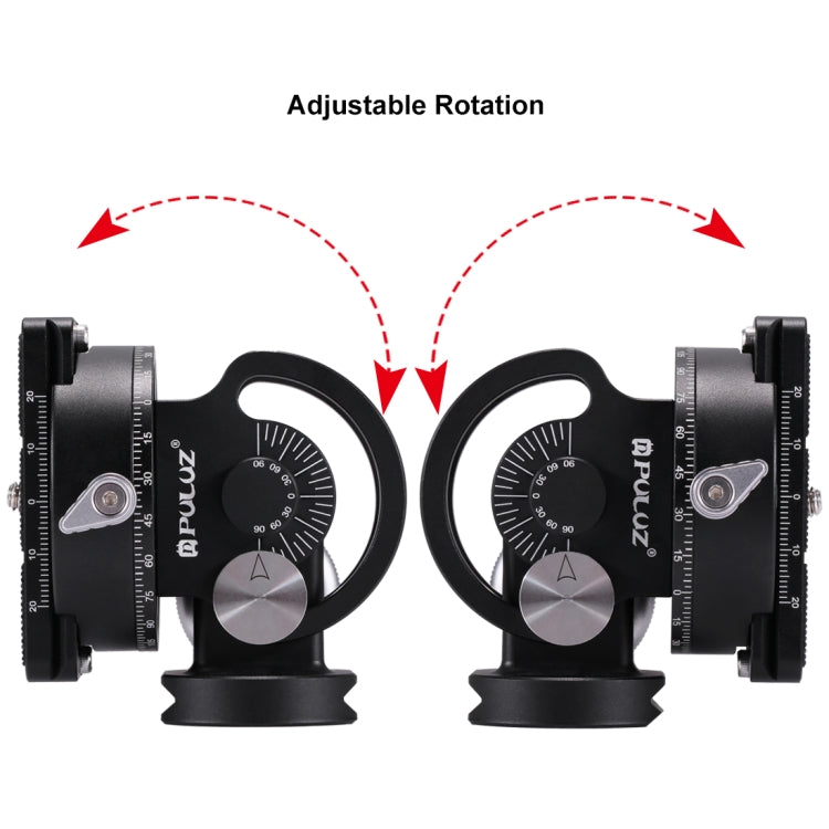 PULUZ 2-Way Pan/Tilt Tripod Head Panoramic Photography Head with Quick Release Plate & 3 Bubble Level, 2-Way Pan/Tilt Tripod