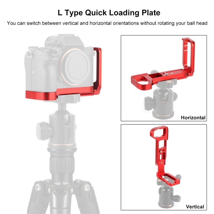 PULUZ 1/4 inch Vertical Shoot Quick Release L Plate Bracket Base Holder for Sony A9 (ILCE-9) / A7 III/ A7R III, For Sony A9 (Red)