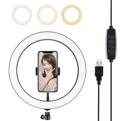 PULUZ 11.8 inch 30cm USB 3 Modes Dimmable LED Ring Vlogging Selfie Photography Video Lights with Cold Shoe Tripod Ball Head & Phone Clamp, 11.8 inch