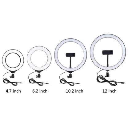 PULUZ 11.8 inch 30cm USB 3 Modes Dimmable LED Ring Vlogging Selfie Photography Video Lights with Cold Shoe Tripod Ball Head & Phone Clamp, 11.8 inch