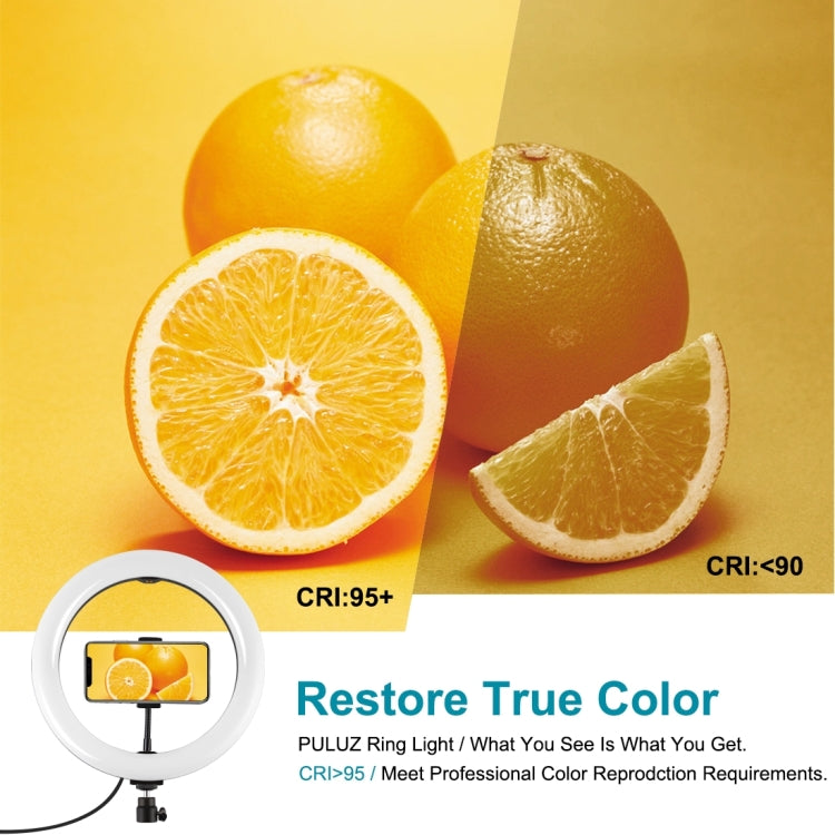 PULUZ 10.2 inch 26cm USB 3 Modes Dimmable Dual Color Temperature LED Curved Diffuse Light Ring Vlogging Selfie Photography Video Lights with Phone Clamp, 10.2 inch
