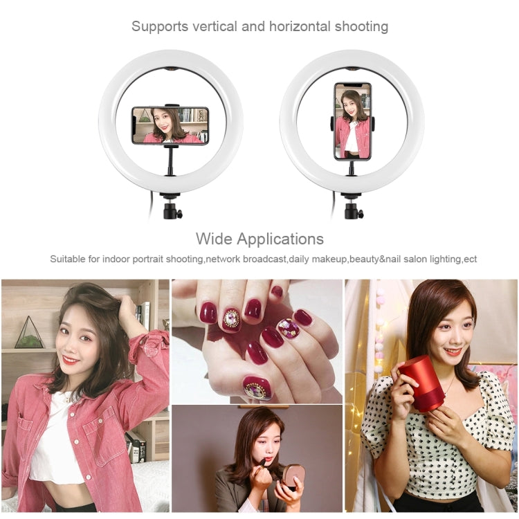 PULUZ 10.2 inch 26cm USB 3 Modes Dimmable Dual Color Temperature LED Curved Diffuse Light Ring Vlogging Selfie Photography Video Lights with Phone Clamp, 10.2 inch