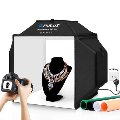 PULUZ 40cm Folding 72W 5500K Studio Shooting Tent Soft Box Photography Lighting Kit with 4 Colors (Black, Orange, White, Green) Backdrops, 40cm Folding 72W(EU Plug), 40cm Folding 72W(UK Plug), 40cm Folding 72W(US Plug), 40cm Folding 72W(AU Plug)