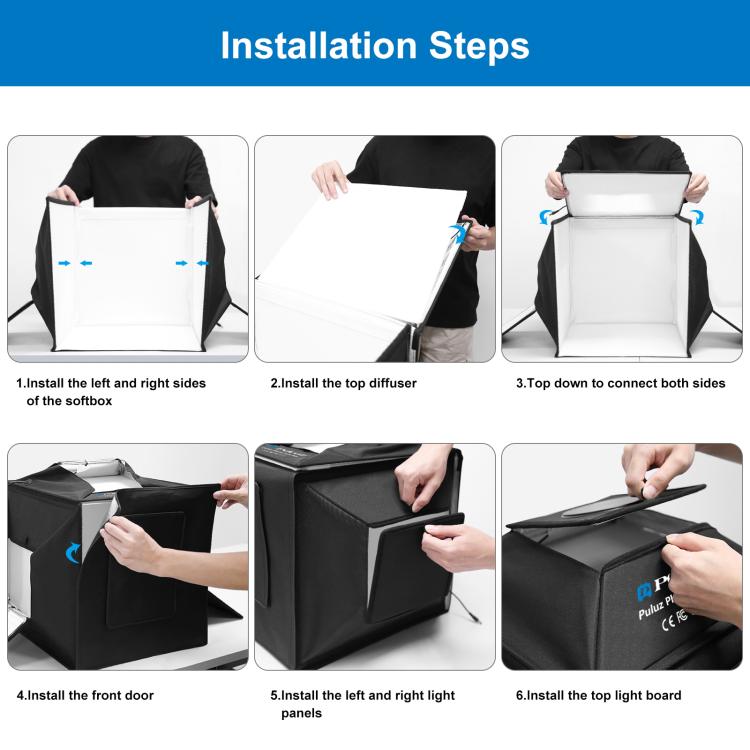 PULUZ 40cm Folding 72W 5500K Studio Shooting Tent Soft Box Photography Lighting Kit with 4 Colors (Black, Orange, White, Green) Backdrops, 40cm Folding 72W(EU Plug), 40cm Folding 72W(UK Plug), 40cm Folding 72W(US Plug), 40cm Folding 72W(AU Plug)