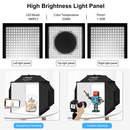 PULUZ 40cm Folding 72W 5500K Studio Shooting Tent Soft Box Photography Lighting Kit with 4 Colors (Black, Orange, White, Green) Backdrops, 40cm Folding 72W(EU Plug), 40cm Folding 72W(UK Plug), 40cm Folding 72W(US Plug), 40cm Folding 72W(AU Plug)