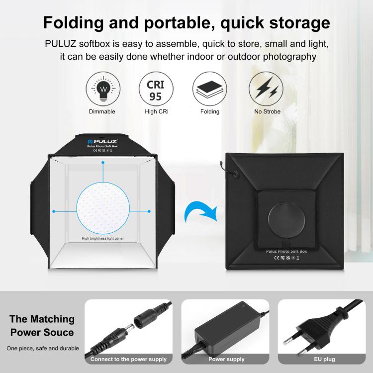 PULUZ 40cm Folding 72W 5500K Studio Shooting Tent Soft Box Photography Lighting Kit with 4 Colors (Black, Orange, White, Green) Backdrops, 40cm Folding 72W(EU Plug), 40cm Folding 72W(UK Plug), 40cm Folding 72W(US Plug), 40cm Folding 72W(AU Plug)