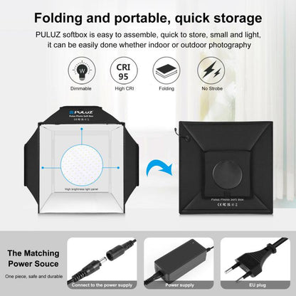 PULUZ 40cm Folding 72W 5500K Studio Shooting Tent Soft Box Photography Lighting Kit with 4 Colors (Black, Orange, White, Green) Backdrops, 40cm Folding 72W(EU Plug), 40cm Folding 72W(UK Plug), 40cm Folding 72W(US Plug), 40cm Folding 72W(AU Plug)