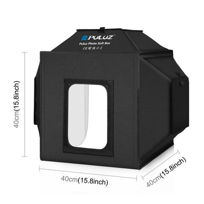 PULUZ 40cm Folding 72W 5500K Studio Shooting Tent Soft Box Photography Lighting Kit with 4 Colors (Black, Orange, White, Green) Backdrops, 40cm Folding 72W(UK Plug), 40cm Folding 72W(US Plug), 40cm Folding 72W(AU Plug), 40cm Folding 72W(EU Plug)