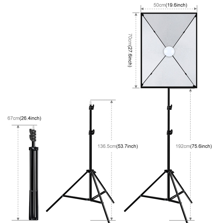 PULUZ 50x70cm Studio Softbox + 2m Tripod Mount + Single 220V E27 30W 5700K White Light LED Bulb Photography Kit, Single Bulb US Plug, Single Bulb EU Plug