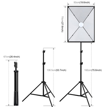 PULUZ 50x70cm Studio Softbox + 2m Tripod Mount + Single 220V E27 30W 5700K White Light LED Bulb Photography Kit, Single Bulb US Plug, Single Bulb EU Plug
