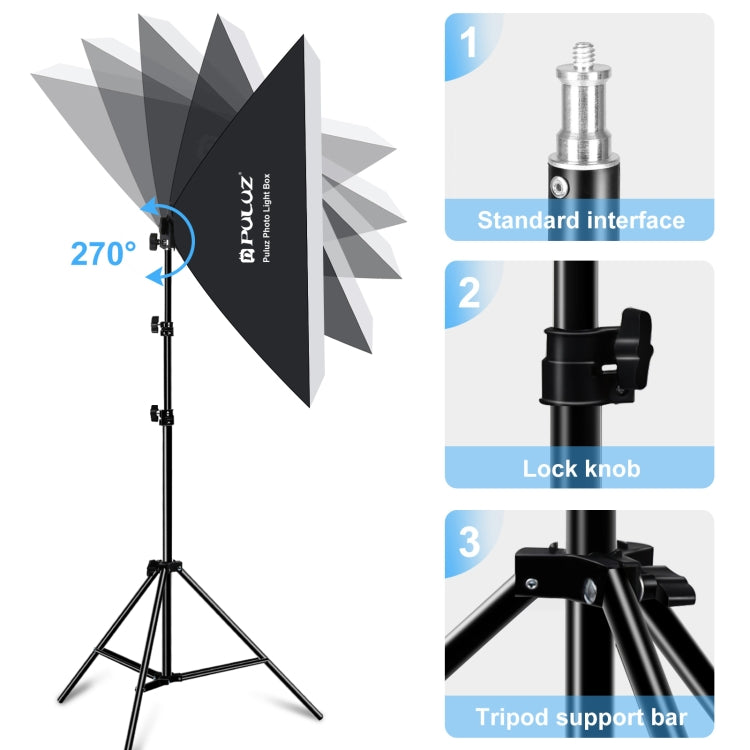 PULUZ 50x70cm Studio Softbox + 2m Tripod Mount + Single 220V E27 30W 5700K White Light LED Bulb Photography Kit, Single Bulb US Plug, Single Bulb EU Plug