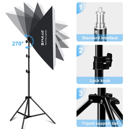 PULUZ 50x70cm Studio Softbox + 2m Tripod Mount + Single 220V E27 30W 5700K White Light LED Bulb Photography Kit, Single Bulb US Plug, Single Bulb EU Plug