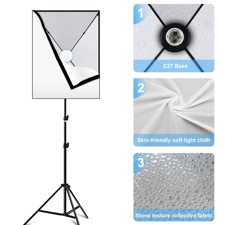 PULUZ 50x70cm Studio Softbox + 2m Tripod Mount + Single 220V E27 30W 5700K White Light LED Bulb Photography Kit, Single Bulb US Plug, Single Bulb EU Plug