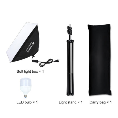 PULUZ 50x70cm Studio Softbox + 2m Tripod Mount + Single 220V E27 30W 5700K White Light LED Bulb Photography Kit, Single Bulb US Plug, Single Bulb EU Plug