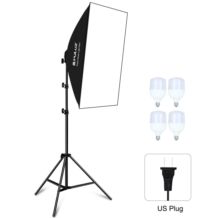PULUZ 50x70cm Studio Softbox + 2m Tripod Mount + 4 x 220V E27 20W 5700K White Light LED Light Bulb Photography Lighting Kit, 4 x Bulb US Plug, 4 x Bulb EU Plug