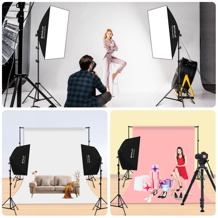 PULUZ 50x70cm Studio Softbox + 2m Tripod Mount + 4 x 220V E27 20W 5700K White Light LED Light Bulb Photography Lighting Kit, 4 x Bulb US Plug, 4 x Bulb EU Plug