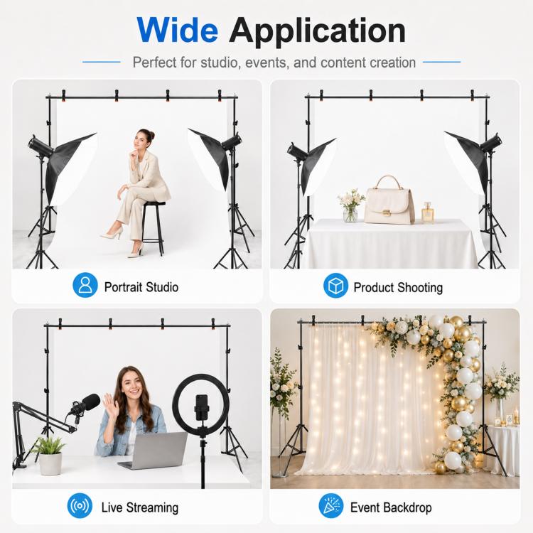 2 x 3m Thickened Photo Studio Background Support Stand Backdrop Crossbar Bracket, 2 x 3m Thickened