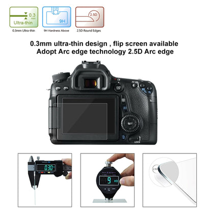PULUZ 2.5D 9H Tempered Glass Film for Canon 650D, Compatible with 90D / 80D / 70D / 77D(9000D) / 800D(X9I) / 700D(X7I) / 750D(X8I) / 760D(8000D) / XC10 / XC15 / 7D2, Pentax Q1 / K-S1 /Q10 / Q7, Panasonic ZS35, Nikon V1, For Canon 650D