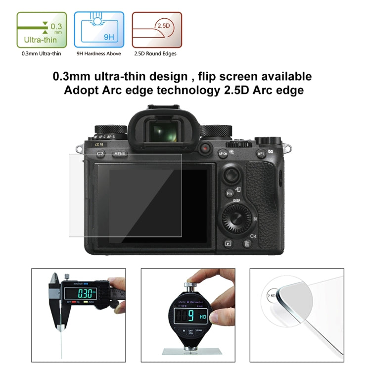 PULUZ 2.5D 9H Tempered Glass Film for Sony ILCE-9 (A9), Compatible with Sony A99 / HX400 / H300 / A99II / A7RIII / A7RII / A77II / WX500 / HX90V / HX7 / HX9 / HX100 / WX9 / HX30 / HX200 / W670 / W630 / WX100, Samsung WB1100 / EX2F, Olympian VH-410...