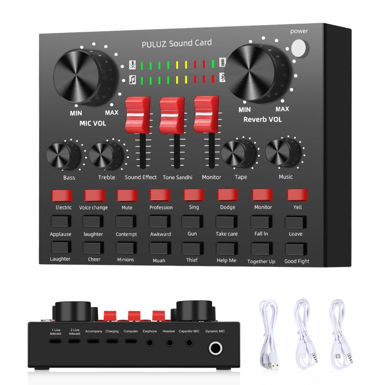 PULUZ Live Broadcasting Sound Card Bluetooth Karaoke Singing Recording Sound Mixer for Mobile Phone / Computer / Laptop / Tablet PC, English Version, English Version