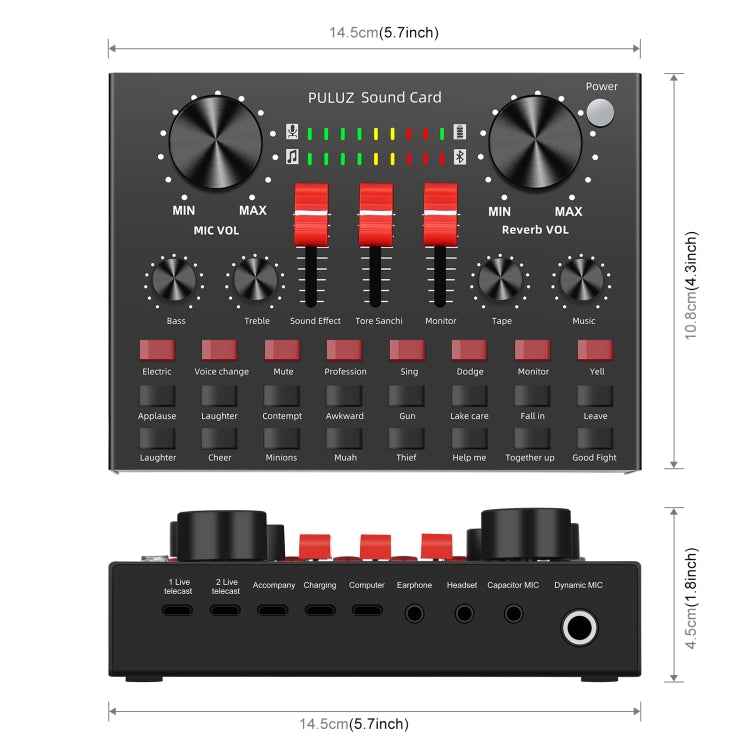 PULUZ Live Broadcasting Sound Card Bluetooth Karaoke Singing Recording Sound Mixer for Mobile Phone / Computer / Laptop / Tablet PC, English Version, English Version