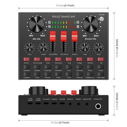 PULUZ Live Broadcasting Sound Card Bluetooth Karaoke Singing Recording Sound Mixer for Mobile Phone / Computer / Laptop / Tablet PC, English Version, English Version